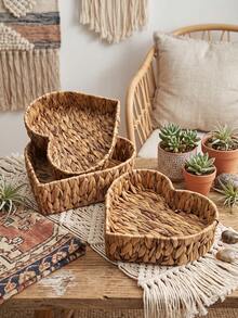 3Pcs (S+M+L)/1Pc Boho Woven Storage Basket, Water Hyacinth Heart Basket, Wicker Tray For Coffee Table, To Organize Kitchen & Indoor Space, Winter Home Decor, Bohemian Decor Style, Valentine's Day Ornament, Ideal Holiday Gift - View 4