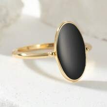 Minimalist Modern Fashion Oval Ring For Women, Gold & Black Dual Tone, Polished Thin Band, Elegant Personalized Accessory, Suitable For Daily Wear, Party, Great Gift - Black - View 6