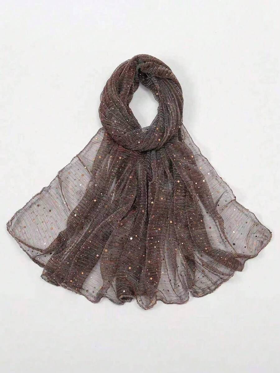 1 buah Bandana Wanita Ringan Warna Polos Syal Payet Penutup Kepala Gaya Timur Tengah Syal Dekoratif Pelindung Matahari Selendang Pantai Cocok Untuk Penggunaan Sehari-hari - Coffee Brown - View 1
