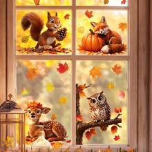 1pc/4pcs Autumn Static Window Clings, Cute Red Panda Swing Window Stickers, Kids Room Fall Decor, Removable Glass Decals - Multicolor - View 9