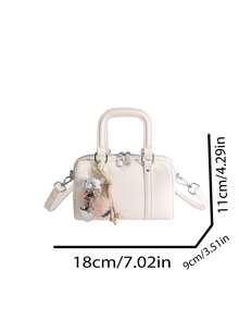 可愛毛絨吊飾手提包，可收納口紅、耳機等小物品，拉鍊開合，清新韓風手提包，適合日常購物、約會、外出，手提包，可拆卸肩帶單肩斜挎包，甜美迷你波士頓包，休閒百搭女款小包 - 白色 - 查看 7