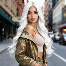 28 Inch White Long Curly Wig, Middle Part, No Bangs, Heat-Resistant Synthetic Fiber, Fashionable And Elegant, Natural Styling, Voluminous And Versatile, Suitable For Cosplay, Christmas, Music Festival, Daily Wear For All Women - White - View 6