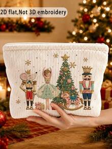 2D Nutcracker Pattern Corduroy Makeup Bag, Suitable For Christmas, Holiday, New Year; Ideal For Mom, Teacher, Friend; Travel/Outing Essential. - Multicolor - View 12