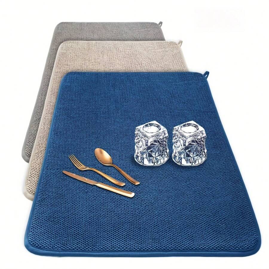 1pc Large Dish Drying Mat, Microfiber Dish Drainer Mat, Foldable, Super Absorbent, Quick Dry, Suitable For Kitchen Countertop, Tableware, Sink, Coffee Machine, Dish Rack, Pet Food Bowl, Dish Drying - Multicolor - View 1
