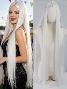 40"Long Black Wig For Women Straight Middle Part Synthetic Wig For Cosplay Halloween - Multicolor - View 3