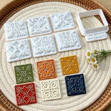8pcs Square Vintage Tile Shape Clay Cutters, Floral Embossing Molds, DIY Handmade Earring Pendant Jewelry Craft Supplies - 8pcs - View 3