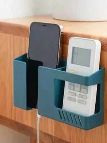1pc Wall-Mounted Phone Holder, Drill-Free Wall-Mounted Phone Charging Stand, Adhesive Remote Control Storage Box Bedside Phone Rack, Multi-Function Storage Box - Multicolor - View 13