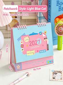 2027 Collage Style Desktop Calendar, Dopamine Color Palette Spiral Monthly Planner With Memo Area, Thickened Art Paper Desktop Stationery Decor, 4 Cute Cartoon Pattern Student Office Desk Ornament - September 2026 – December 2027 - View 9