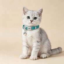 1pc Personalized Cat Collar With Engraved Stainless Steel Name Tag, Customizable Name And Phone Number, Elastic Paw Print Collar With Rhinestone Bell Pendant - Multicolor - View 3