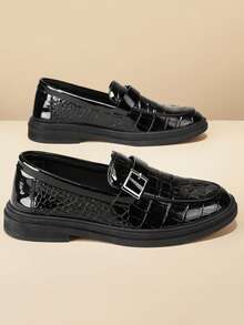 GAISIMA Sepatu Loafer Pria Hitam, Dekorasi Gesper Logam, Sepatu Slip-On untuk Bisnis, Cocok untuk Pemakaian Sehari-hari, Pesta, dan Pakaian Musim Gugur/Dingin - Hitam - View 3
