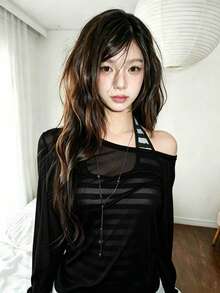 2pcs/Set Women's Layerable Slim-Fit Flattering Spaghetti Strap Striped Camisole Top Set - Black - View 4