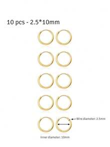 10-Piece Stainless Steel Earrings, Unisex, Punk Hip-Hop Style, Fashion Jewelry, Piercing Accessories, Gold Jewelry, Hypoallergenic - Hoop Earrings - View 12