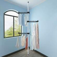 NEW Standing Clothes Hanger, Storage Rack, Clothes Hanger, Telescopic Rod Without Punch, Balcony Standing Clothes Hanger For Bedroom - No-drill Drying Rack - View 8