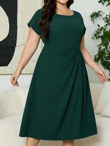 Casual Solid Color Knot Tie Ruffle Trim Long Dress For Women, Suitable For Wedding And Formal Evening Events - Green - View 3