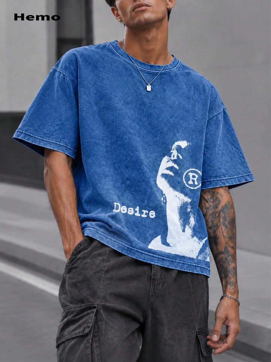Hemo Men's Portrait Print Crew Neck Short Sleeve Casual T-Shirt - Grey - View 1