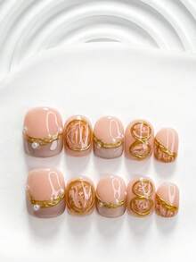 10件/組 秋季法式復古風手工穿戴式美甲，Polygel美甲套組，珍珠棕色指甲油，宮廷風平價奢華，3種尺寸可選，方形/短方形/杏仁形，適合派對、跳舞、日常配戴（手工細節可能有所不同） - 彩色 - 查看 19