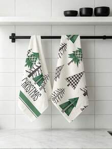 4pcs Kitchen Absorbent Towels, Made Of Polyester Material, Printed With Christmas Tree And Letter Patterns, Suitable For Kitchen, Bathroom, Ideal Choice For Housewives And Family Gatherings, High Cost-Performance Home Decor And Room Decoration - Multicolor - View 4