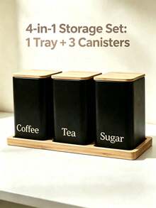 Kitchen Storage Canister Set, 3Pcs Coffee Tea Sugar Airtight Container With Bamboo Lid & Tray, Food Storage Jar For Countertop, Easy To Clean,Space Saving Ceramic Canister For Tea Coffee Sugar, Home Kitchen Organiser - View 10