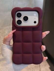 創意可愛奶油色 3D 雲朵方塊設計手機殼，相容 iPhone 18 Pro Max 17 Pro Max 17 Pro 17 16 Pro Max 16 Pro 16 15 Pro Max 15 Pro 14 Pro Max，附防丟掛繩腕帶，極簡可愛磨砂防震緩衝保護殼 - 櫻桃紅 - 查看 3