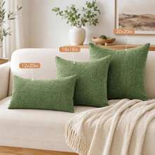 1pc Sage Green Textured Chenille 18X18 Inch Throw Pillow Cover, Solid Color Decorative Cushion Case, Suitable For Living Room Sofa, Farmhouse Modern Home Decor, Pillow Insert Not Included - Olive Green - View 5