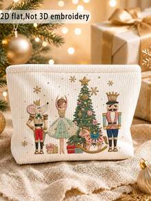 2D Nutcracker Pattern Corduroy Makeup Bag, Suitable For Christmas, Holiday, New Year; Ideal For Mom, Teacher, Friend; Travel/Outing Essential. - Multicolor - View 3