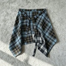 New Plaid One-Piece Waist Skirt With Decorative Drawstring, Unisex, High Waist Design, Ruffle Hem, Suitable For Family Matching, Autumn/Winter Style. YN3U - Multicolor - View 14