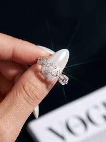 1pc Moissanite Diamond Ring, Fashionable Full Diamond Chain Design, Suitable For Women's Party And Daily Wear - Chain Moissanite Ring - View 4