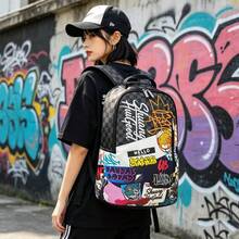 1pc Fashion Pattern Multi-Purpose Backpack, Popular Lightweight Printed Backpack, Fashionable Outdoor Commuter Bag, Large Capacity Travel Bag, Multi-Function Storage Backpack, Adjustable Shoulder Straps, Back To School, Valentine's Day Best Gift, Gift For Friends Or Others, Gift For Men, A Fun Gift - Black - View 4
