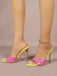 Women's Pink & Yellow Colorblock Pointed Toe Stiletto High Heels, Sexy Fashion Party & Outdoor Wear - Pink - View 5