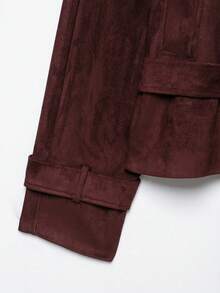 Liorin Autumn New Women's European And American Style Fashion Minimalist Versatile Belted Suede Texture Jacket - Burgundy - View 5