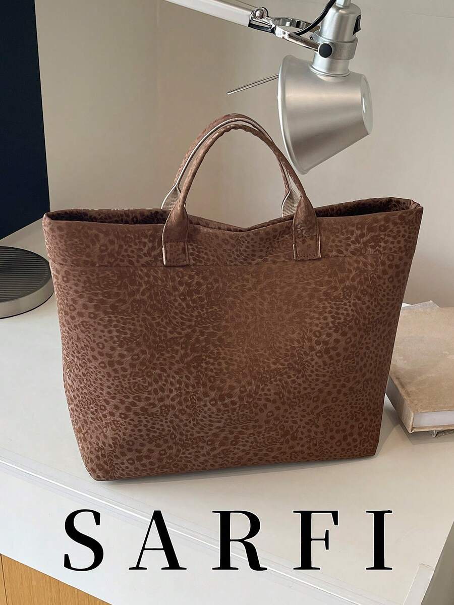 Fashionable And Personalized Leopard Print Pattern Women's Tote Bag, Modern And Simple PU Material Large Capacity Storage Handbag/Commuting Bag - Brown - View 1