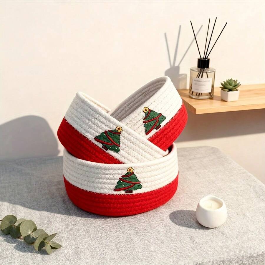 Home Entryway Christmas Decoration Storage Basket_Christmas Tree Decor Small Item Storage Basket_Color Block Snack Pet Miscellaneous Storage Basket_Living Room Bedroom Display Storage Basket_ - Multicolor - View 1