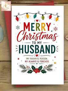 Romantic Christmas Greeting Card For Husband, Colorful Xmas Light Holly Design Holiday Card, Sweet Love Quote Season Card For Spouse - One Size Fits All - View 5