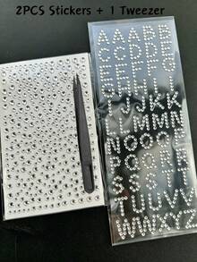 1pc/2pcs/3pcs/4pcs 3D Silver Rhinestone Decor Sticker Set With English Letters, Numbers, Hearts, Stars, Luxury Shiny Texture, Includes Tweezers, Self-Adhesive, Suitable For Phone, Laptop, Camera, Earphones, Water Bottle, Electronic Device Case, Gift Box, Greeting Card, Aromatherapy Container, Storage Box Surface Decoration - one-size - View 21