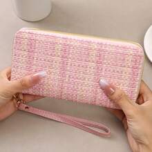 Sweet Style Woven Long Clutch Wallet, Soft Pink Versatile Purse, Multi-Function Card Slots Phone Bag, Holiday Gift - Multicolor - View 2