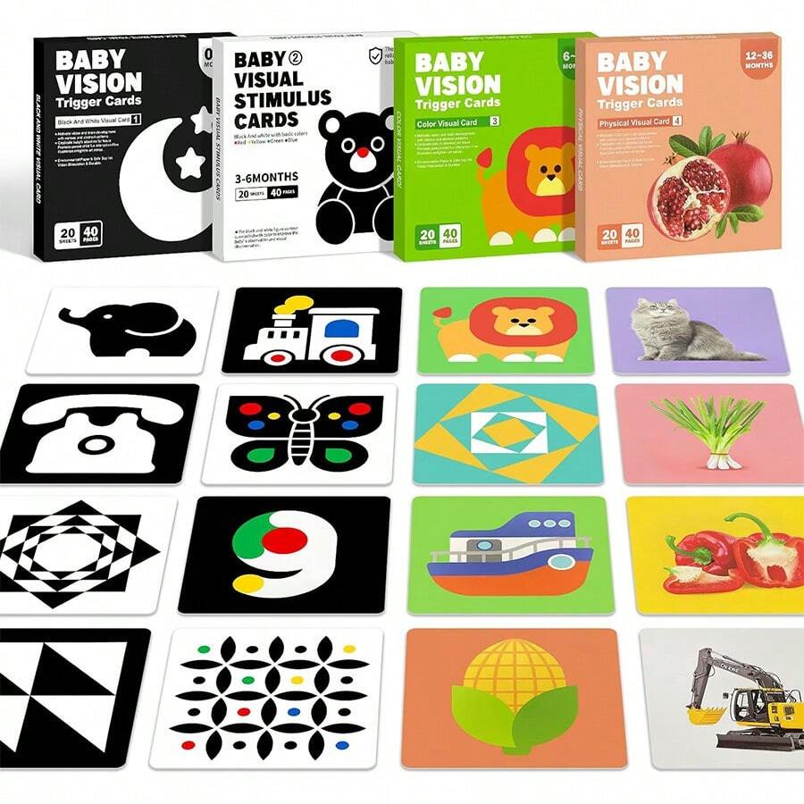 20pcs (40 Sides) Black & White High Contrast Baby Visual Stimulation Cards, Newborn Early Education Flashcards, Color Tracking And Cognitive Development Toys Suitable For 0-36 Months Infants, Montessori Sensory Learning Cards, Perfect Holiday Gift
