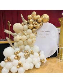 151pcs Gold, Sand White, White Balloon Set, Suitable For Wedding, Birthday Party Decoration, Gathering Party Decoration, Gender Reveal, Anniversary Party, Photo Backdrop Decoration - Multicolor - View 5