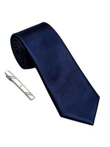 1 Set Men's Fashion Business Solid Color Diagonal Striped Tie, Suitable For Business Meetings, Job Interviews, Weddings, Parties, Gatherings And Evening Events - Navy Blue - View 3