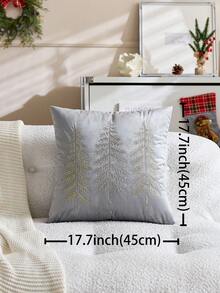 1件灰色聖誕樹刺繡枕套，適合室內裝飾、聖誕裝飾，四季通用，不含枕芯 - 灰色 - 查看 4