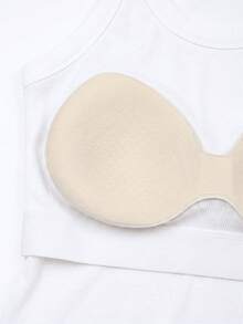 ChicMe Top básico de tirantes sin mangas con sujetador incorporado, tejido de punto acanalado y cuello redondo - Blanco - Ver 10