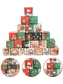 24Pcs/1pc Christmas Advent Calendar Gift Boxes, 24 Days Countdown Calendar Paper Packaging Box, DIY Countdown Empty Advent Calendar With Santa Claus And Reindeer Patterns, For Christmas Party Favors, Christmas Gifts, Winter Christmas Decoration - View 6