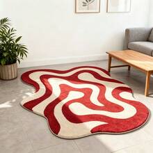 1pc Artistic Asymmetrical Red Carpet, Luxury Asymmetrical Rug, Asymmetrical Size, 1-5cm Cutting Error, Living Room Carpet, Rug, Living Room Area Rug, Area Small Rug, Mat, Home Decor, Large Living Room Carpet, Room Decoration, Washable Carpet - Multicolor - View 3