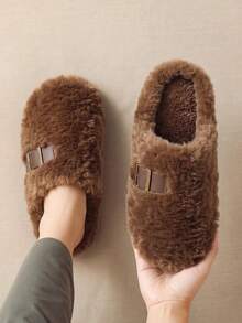 2026 New Women's Fashion Plush Slippers, Couples Indoor/Outdoor Thick Sole Closed Toe Slippers - Chocolate Brown - View 12