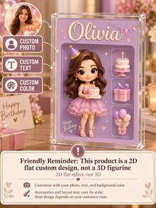 Custom 2D Portrait Doll, Personalized Digital Portrait Art, Photo To Cartoon 2D Acrylic Plaque, Wedding Souvenir, 3D Visual Printing Effect, Customized Name Photo Display Board, Personalized Acrylic Souvenir, Anniversary Gift, Perfect Memorial Gift For Special Someone, Personalized Photo Stand, Office Decor, Elegant Lifestyle, Photo Gift, Desktop Ornament - Multicolor - View 9