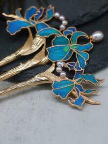 Original Design Iris New Chinese Style National Wind Hair Pin Women Ancient Style Elegant High-End Hair Comb - Blue - View 3