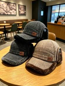 1PC Men's Autumn/Winter Hat With Brim And Ear Protection, Warm & Windproof Aviator Hat, Suitable For Daily Outdoor Wear - Multicolor - View 5