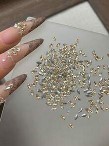 100Pcs Champagne Horse Eye Nail Rhinestones 3D Luxury Marquise Crystal Flat Back Nail Gems Stones Autumn Winter Wedding Manicure Decoration - Multicolor - View 1