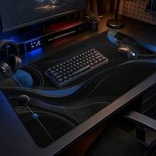 1pc Abstract Graphic Large Mouse Pad For Office Writing, Black Blue Desk Mat, Polyester Fiber Surface, Non-Slip Rubber Base, 4 Sizes Available - View 2