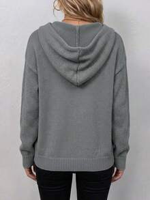 Women's Long Sleeve Single-Breasted Casual Solid Color Drawstring Hooded Cardigan Fall - Grey - View 2
