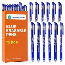 Erasable Pens 12 Pcs With Blue Ink 0.5 Mm, Fine Point Writing Pens With Integrated Eraser, Retractable Correction Pens For Precise Notes Writing And Easy Mistake Removal, Stationery Set For School Office Home Notebooks And Planners - B-Blue - View 1